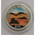 10 долларов 1995 г. Республика Намибия. 5 лет Независимости. Серебро. С рубля.