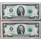 2 доллара США. Лот из двух банкнот с номерами подряд.