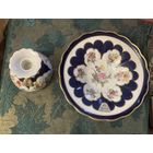 Блюдо и Подсвечник Букеты кобальт позолота Lindner Генмания 60-е Цена снижена