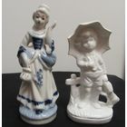 Статуэтки Люди Девушка с гусем Дама Фарфор Европа Позолота Делфт Гжель Клейма