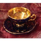 Кофейная пара (чашка, блюдце) от сервиза Echt Kobalt ГДР. Тонкий фарфор. Чашка 50 мг, блюдце - 10,7 см.