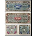 Банкнота  50 марок, 20 марок, 5 марок, 1 марок, 1944 год. Германия. Одним лотом 4 банкнот. С рубля