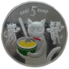Латвия 5 евро, 2015 Сказки - Пять кошек. Пруф. Смешная монетка