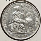 Перу 1 соль 1869 года. Серебро. Состояние aUNC!