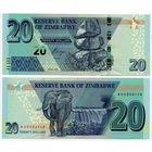 Зимбабве. 20 долларов (образца 2020 года, P102, UNC)