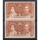 25.BrKS. Великобритания. Колонии.  Барбадос. Коронация Георга VI и Елизаветы. 1937 г. 1 1/2P. Mi.#153. MNH. Пара.