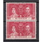 26.BrKS. Великобритания. Колонии.  Сент Винсент. Коронация Георга VI и Елизаветы. 1937 г. 1 1/2P. Mi.#117. MNH. Пара.