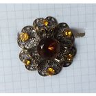 Брошь(брошка) ЧССР винтажная с медово-янтарными камнями