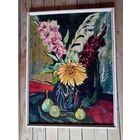 Ф. Гумен "Гладиолусы и подсолнух", акварель бумага, 83х62см. рама со стеклом