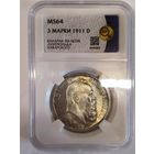 3 марки 1911 Луитпольд Баварский ms 64 приятная патина