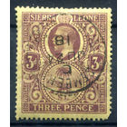 Британские колонии - Сьерра-Леоне - 1912г. - слон, король Георг V, 3 P, гаш - 1 марка - гашёная [Mi 92]. #4-B5-126-A-1