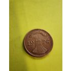 2 рентенпфеннига 1924 г. (D), отличная монетка,  СМОТРИТЕ ДР. МОИ ЛОТЫ.. Большая распродажа!