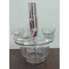 Винтажный набор для алкогольных напитков ГДР имеются незначительные трещинки на горлышке колбы ,помпа нерабочая надо делать , рюмок только 3 .