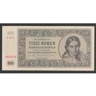Чехословакия 1000 крон 1945 года. Перфорация 3 точки. Тип Р-74c. Состояние UNC