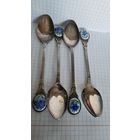 С 1 РУБЛЯ ! ЛОТ 4 ЛОЖКИ ЧАЙНЫЕ ЭМАЛЬ ПОСЕРЕБРЕНИЕ ЦВЕТОК ВАСИЛЁК