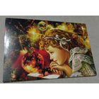 Посткроссинг. Открытка Девочка с ёлкой (10х15). Прошла почту. Художественные марки, чёткий штемпель.