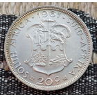 ЮАР 20 центов 1961 года, UNC. Герб. Серебро. Сторгуй за свою цену, предложи обмен! S20