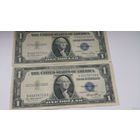 2 банкноты по 1 доллару США 1935 года  серебряный сертификат с синей печатью, банкнота, хорошее качество XF  Серия 1935