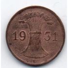 Германское Государство (Веймарская Республика, Германия). 1 рейхспфенниг 1931 Е (Мульденхюттен, Свободное Государство Саксония).