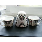 Сахарница и две кофейные чашки в стиле Кубизм. Возможно начало 20 века.