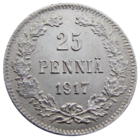 Россия для Финляндии, 25 пенни 1917 г. (S), сост. XF, без короны, серебро 750/ 1,27 г. Биткин #GSF2 (3-я монета)