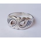 Кольцо серебро СССР 875 проба со звездой. Эмаль чернение. Размер 19