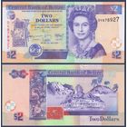 Белиз, 2 доллара 2021 г, P-66 (DV, королева Елизавета II, руины храма майя Альтун-Ха), UNC