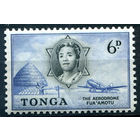 Британский протекторат - Королевство Тонга - 1953г. - ландшафты, архитектура, самолёт, королева Салоте Тупоу III, 6 P - 1 марка - MLH [Mi 107]. #4-B5-106-A-1
