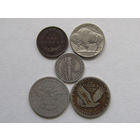США 1 цент 1904, 5 центов 1937, 10 центов 1941 D, 25 центов (квотер) 1894 S и 1930. Цена за набор