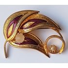 Брошь, вставка морозное стекло (бусина)., 70-е годы, размер 4 см на 2,7 см