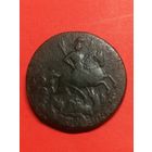 2 копейки 1758 г. Елизавета I. Номинал под св. Георгием. Гурт Екатеринбургского монетного двора