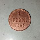 1 пенни 1909 года Финляндия. Император Николай 2. Достойный сохран!