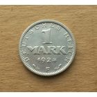 Германия (Веймар), 1 марка 1924 г., серебро 0.500, F (Штутгарт)