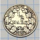 С 1 РУБЛЯ! МОНЕТА 1/2 МАРКИ СЕРЕБРО 1905