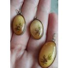 Лот: серьги и кулон из Селенита. Ручная роспись.