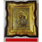 Икона, 19 век. Иверская икона Божией Матери. Киот со стеклом. Оклад иконы с явной позолотой. Сохранилась в прекрасном состоянии без реставраций и вмешательств. См.описание лота.