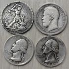 4 серебряные монеты. Разные. 900 пробы
