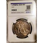 Рубль 1924 ms63, "оружейная" благородная патина, без мц, смотрите другие лоты!