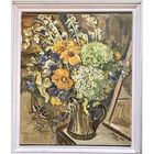 Лось Е.Г. "Натюрморт. Ассорти из домашних цветов", 2009 г. ДВП, масло. Размер 42,5х50 см.