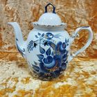 Чайник фарфоровый  кобальтовые Розы, объём 2.75 л. Добруш. СССР
