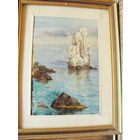 КАРТИНА  акварель 20 века  кубизм с рамой 44х34см