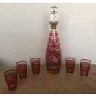 Набор для вина. Гуси, охота. Алмазная резьба. На одном стакане дефект. Европа.