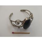 Браслет винтажный СССР. скань, мельхиор, камень обсидиан