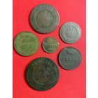 5 копеек 1880 г., 3 копейки 1874 г., 2 копейки 1885 г., 1/2 копейки 1899 г, 1 копейка 1860 г. С рубля, без м.ц. См. др. мои лоты.