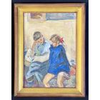 Крохалев П.С (Крохолев) "За чтением", холст, масло. Размер с рамой 31х41 см.