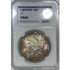 1 доллар 1887 Морган США MS 66! Восхитительная патина!