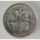 Исландия 1000 крон 1974 год  1100 лет первым поселенцам серебро 0.925 UNC