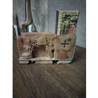 Сигаретница и спичечница камень резьба , старенькая.