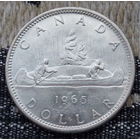 Канада 1 доллар 1965 год, AU. Елизавета II. Индейцы. Каноэ. Серебро 900. Сторгуй за свою цену, предложи обмен!