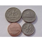 С.Ш.А. набор из 4 монет = 1 цент 5 центов 1 дайм  1/4 доллара  1993 - 2004 год